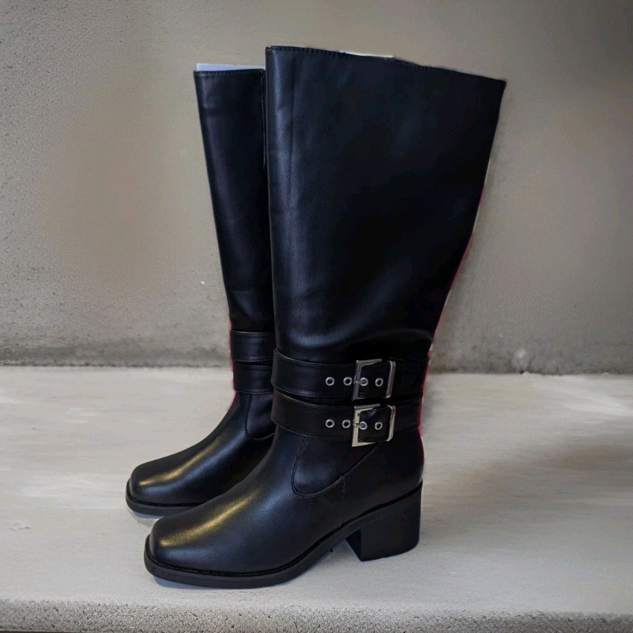 The Drop Women's Tall Black Boots With Buckles, Zipper Size 8